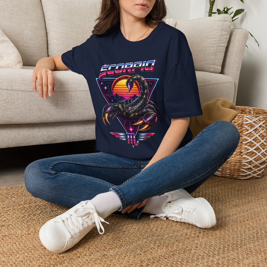 Scorpio Retro Sunset T‑Shirt — 80s Neon Scorpion Zodiac Tee
