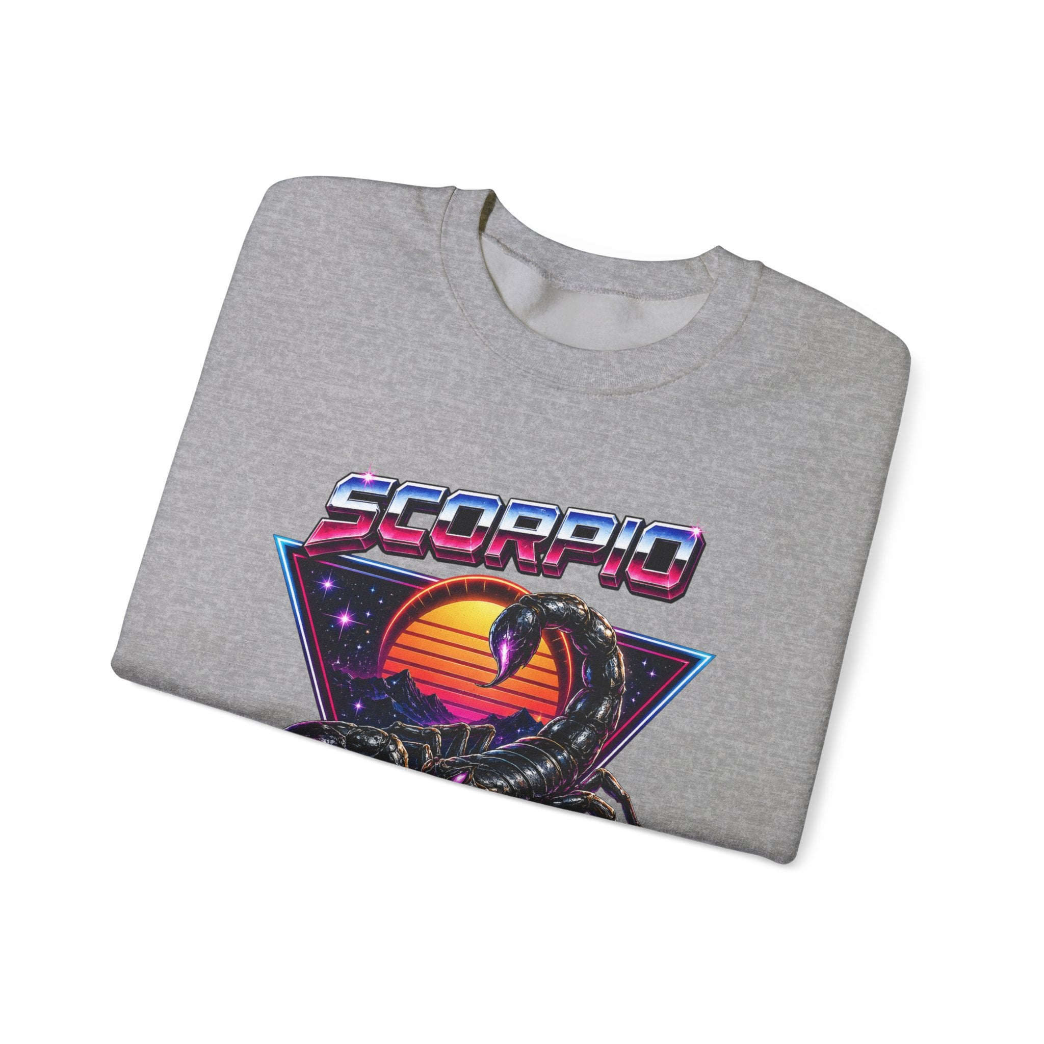 Scorpio Zodiac Crewneck Sweatshirt — Retro Sunset Scorpion Graphic