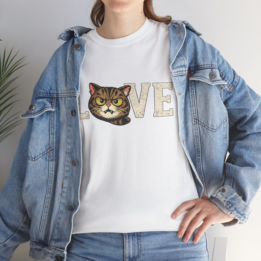 Cat Love T‑Shirt — Retro Tabby  Cat Face LOVE Graphic Tee for Cat Lovers