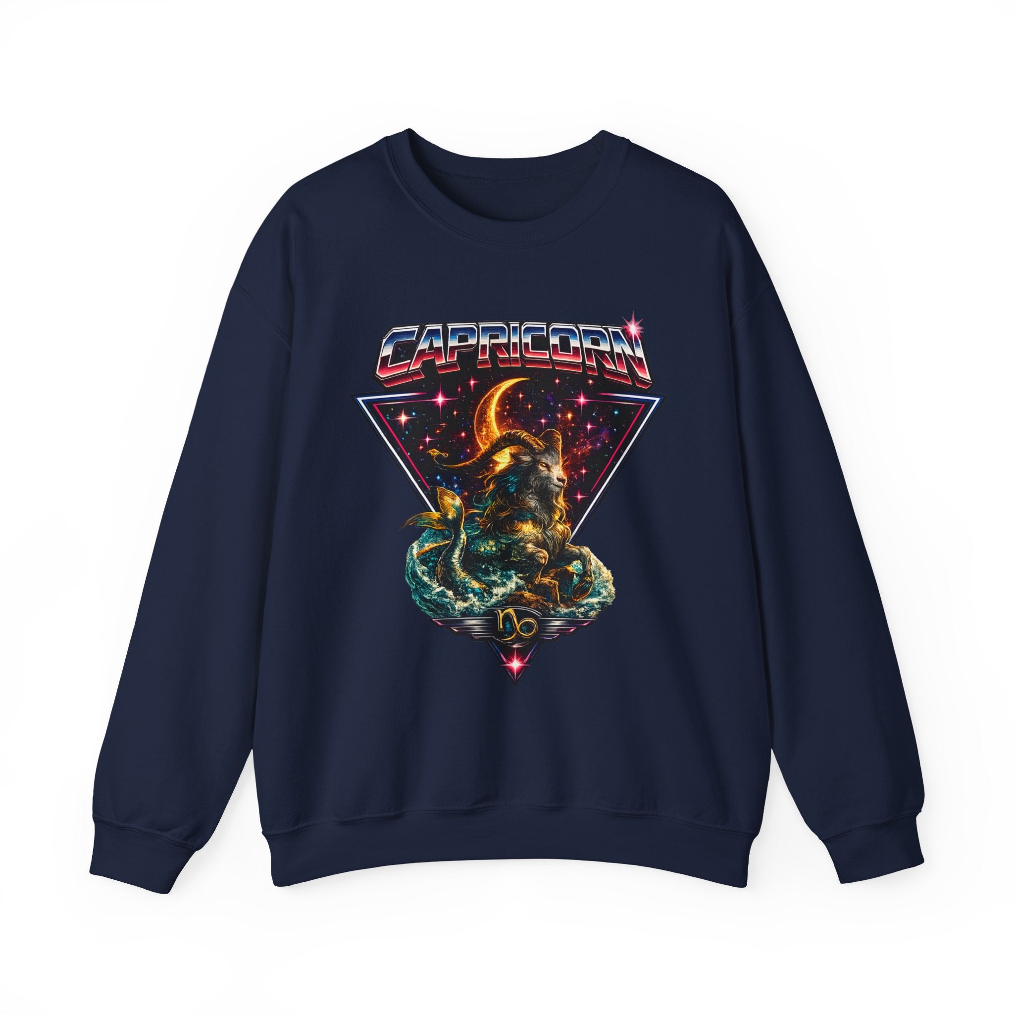 Capricorn Zodiac Crewneck Sweatshirt — Vintage Cosmic Goat Astro Tee