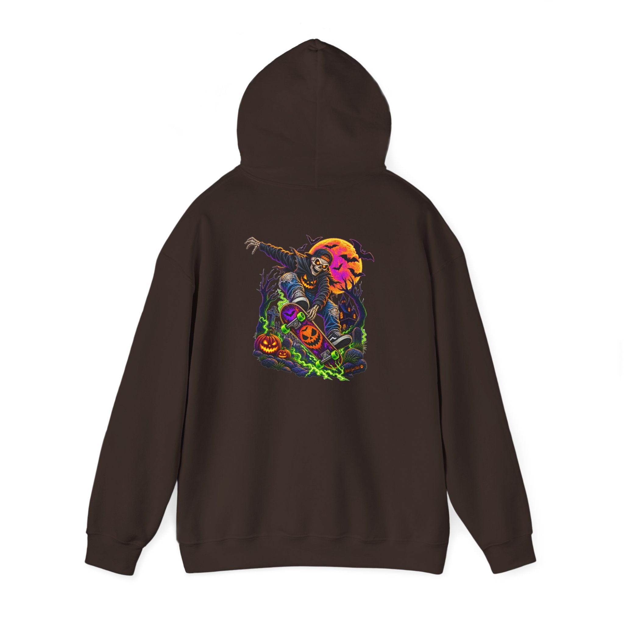 Halloween Skeleton skateboarder Hoodie — Pumpkin Patch Horror Graphic Sweatshirt