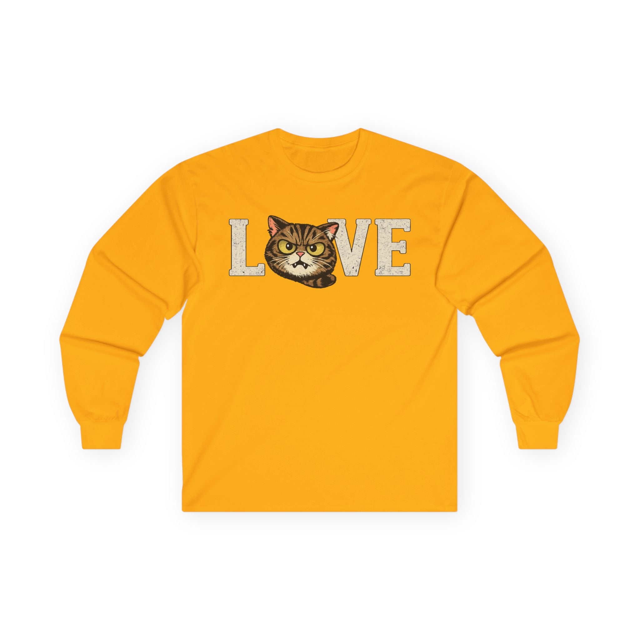Long Sleeve Tee — "LOVE "tabby  Cat Face Graphic