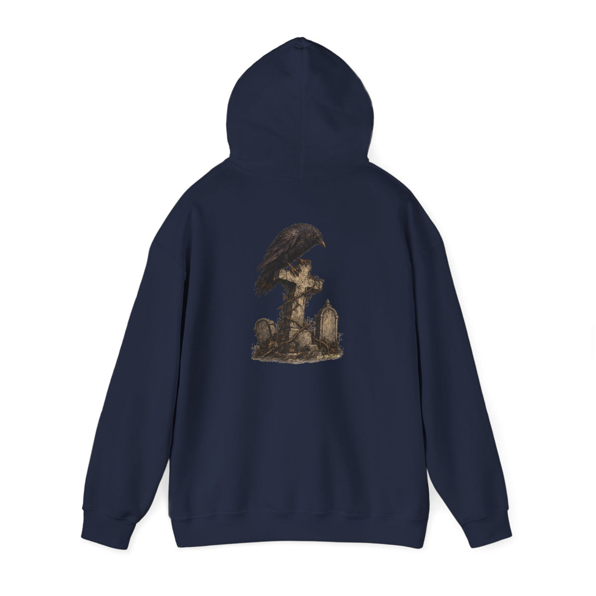 Gothic Graveyard Raven Hoodie — Dark Fantasy Moonlit Ruins Raven On a Cross Graphic Sweatshirt