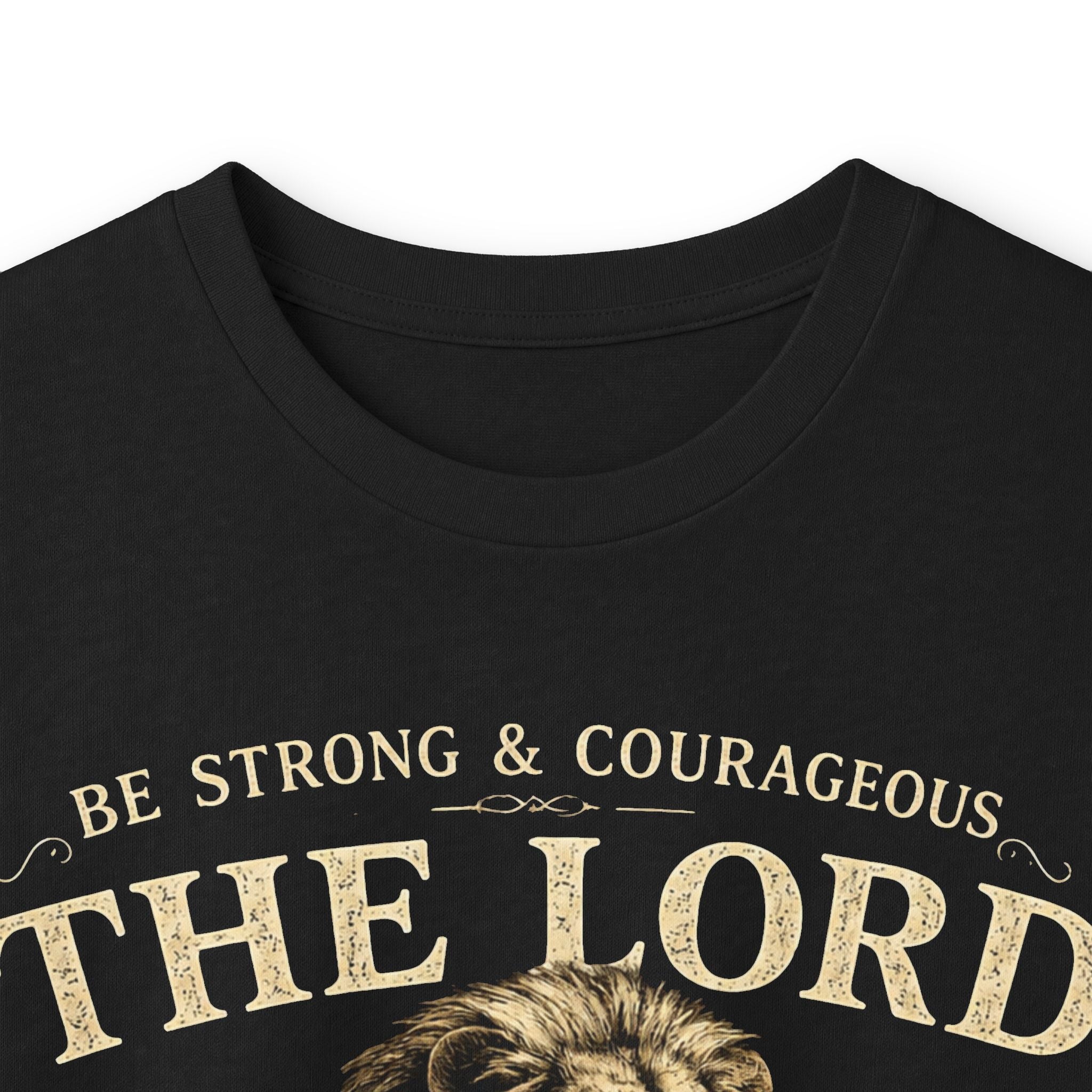 Christian Lion Long Sleeve Tee — “Be Strong & Courageous, The Lord Your God” Inspirational Shirt