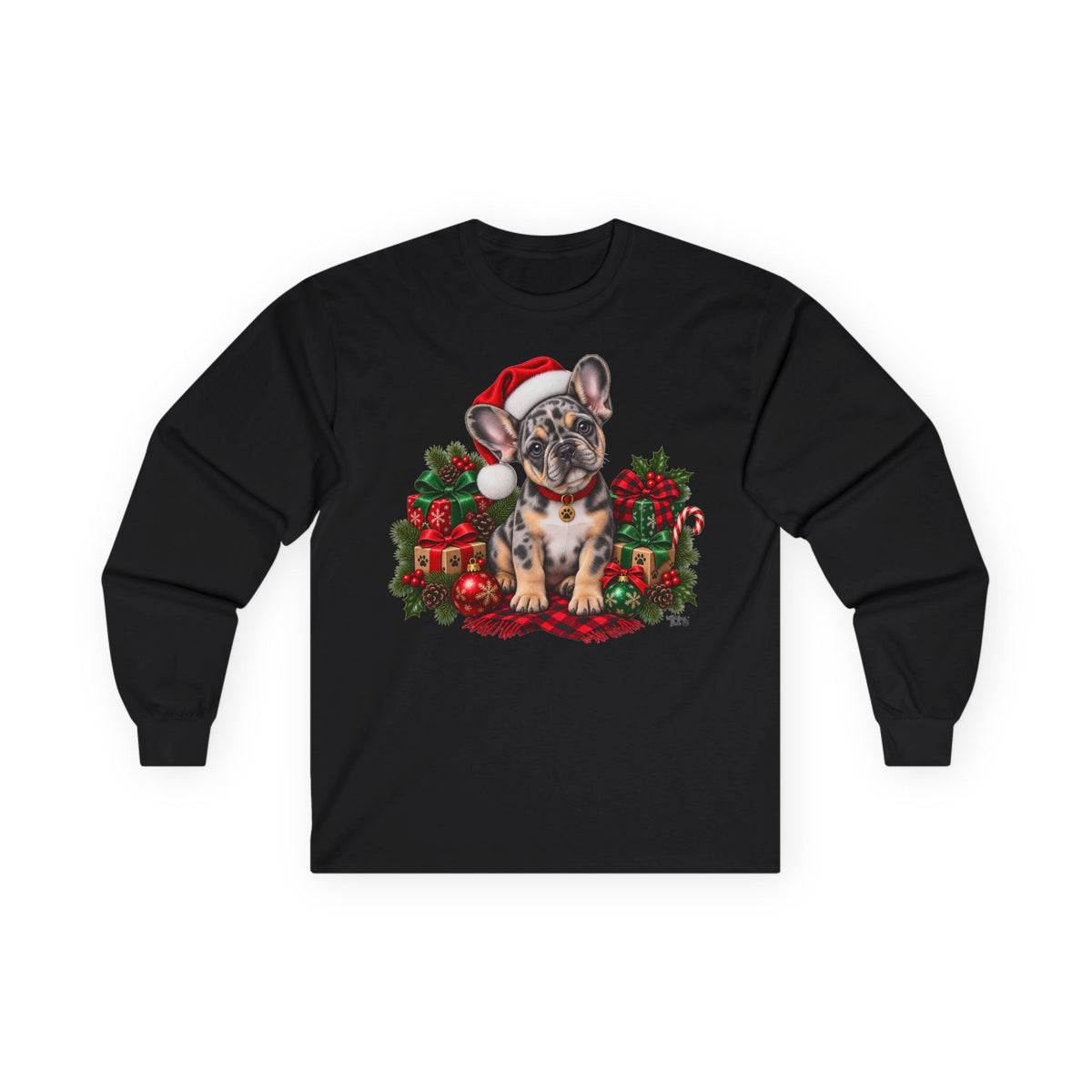 Christmas French Bulldog Long Sleeve Tee — Santa Puppy Holiday Shirt