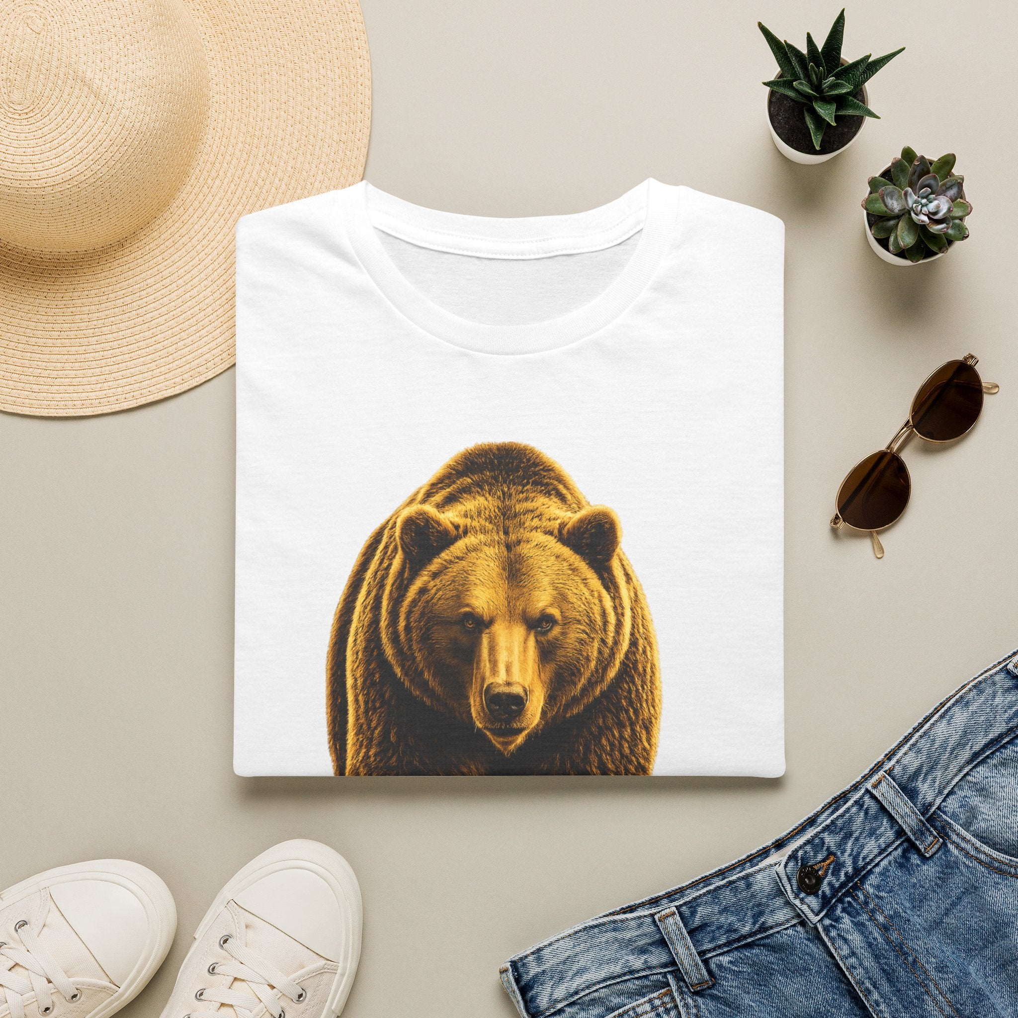 Bear Graphic T-Shirt — Bold Front-Facing Brown Bear Tee