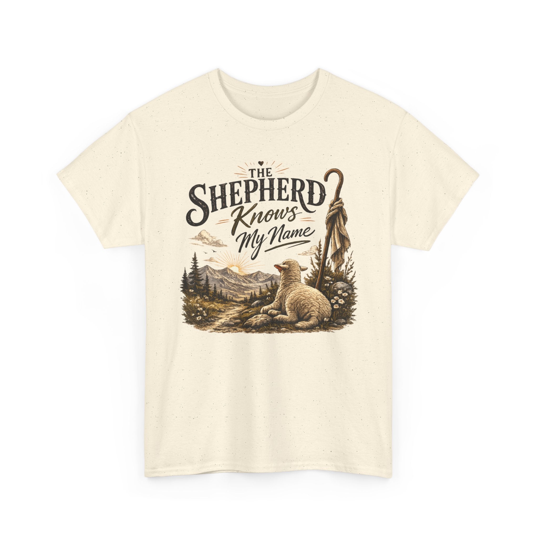The Shepherd Knows My Name T‑Shirt — Christian Faith Tee with Shepherd & Sheep Design