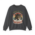 Cat Crewneck Sweatshirt — "First of All I'm a Delight" Retro Cat Pullover