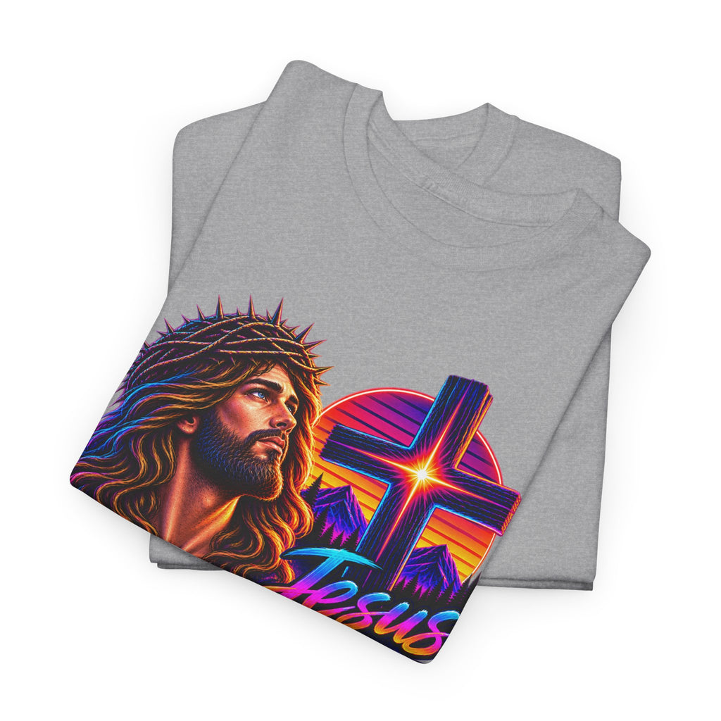 Jesus Is King T-Shirt — Neon Portrait Cross Christian Tee