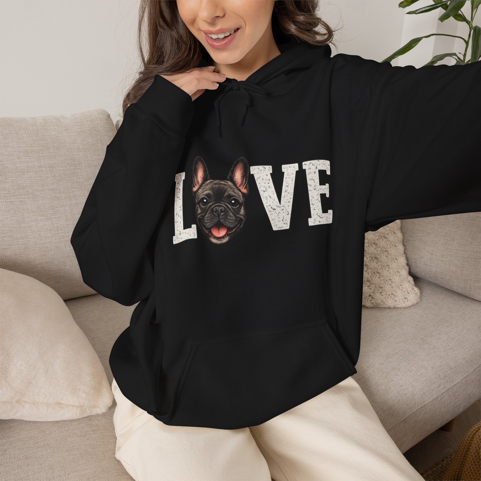 French Bulldog LOVE Hoodie — Cute Dog Lover Pullover for Pet Owners