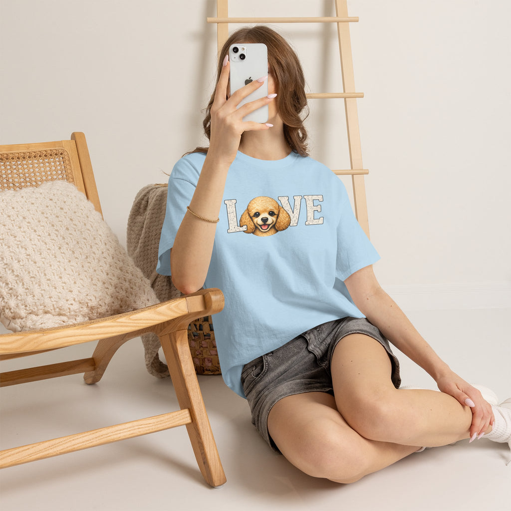 Poodle Love T-Shirt — 'LOVE' Graphic Tee with Cute Dog Face
