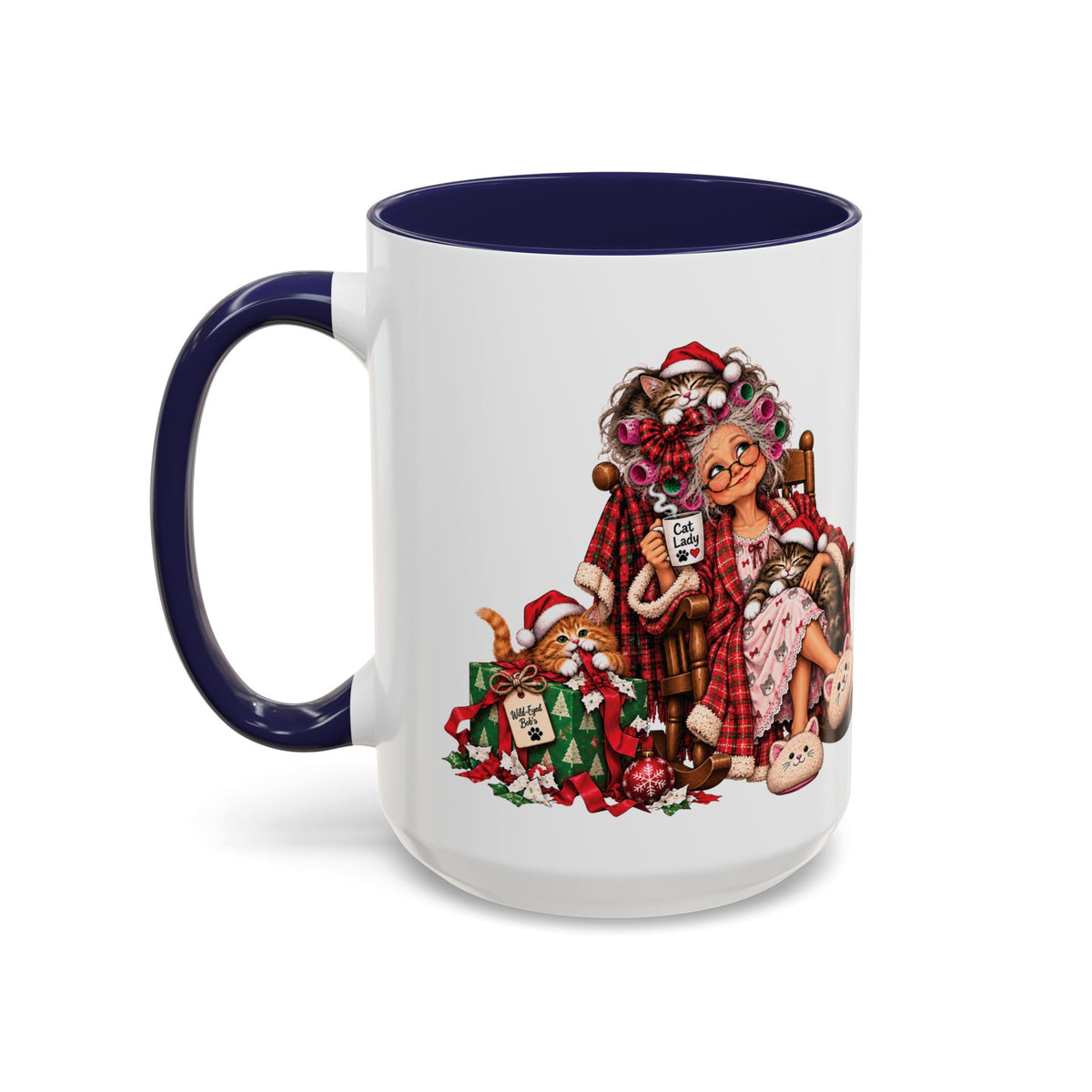 Christmas Cat Lady Mug - Funny Holliday Coffee Mug For Cat Lovers- Accent 11/15oz