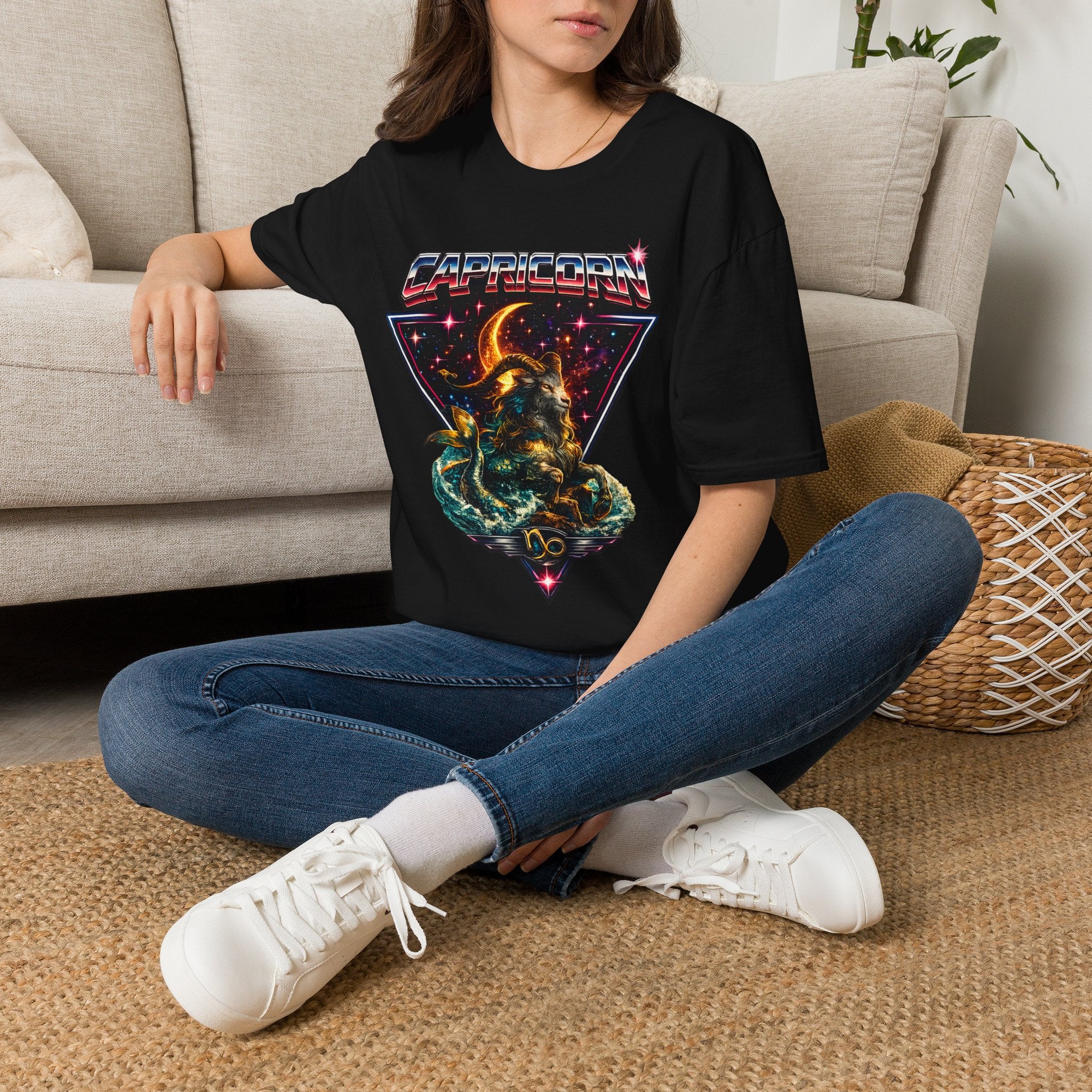 Capricorn Zodiac T-Shirt — Retro Cosmic Sea Goat Astrological Tee