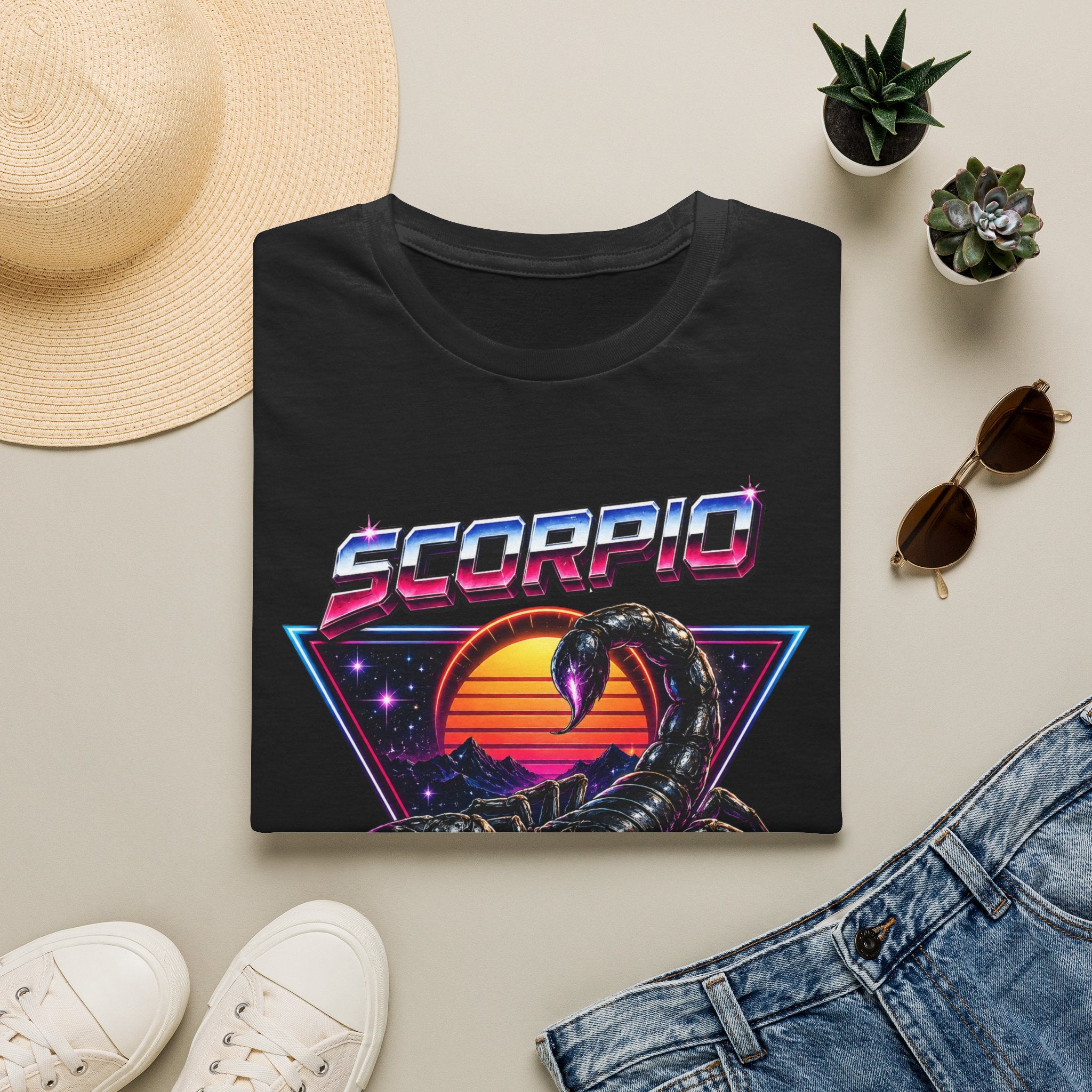 Scorpio Retro Sunset T‑Shirt — 80s Neon Scorpion Zodiac Tee
