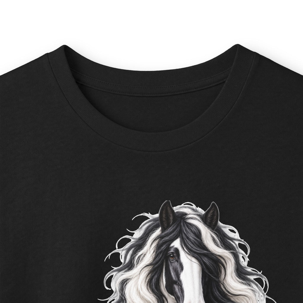 Gypsy Vanner Horse Long Sleeve Tee — Black & White Fluffy Horse Art