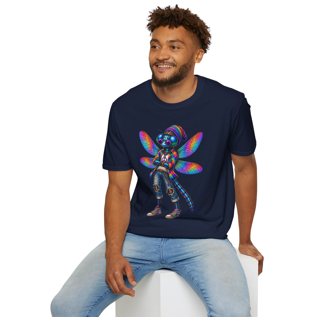 Psychedelic Dragonfly Graphic T-Shirt — Colorful Rasta-Inspired Bug Art Tee