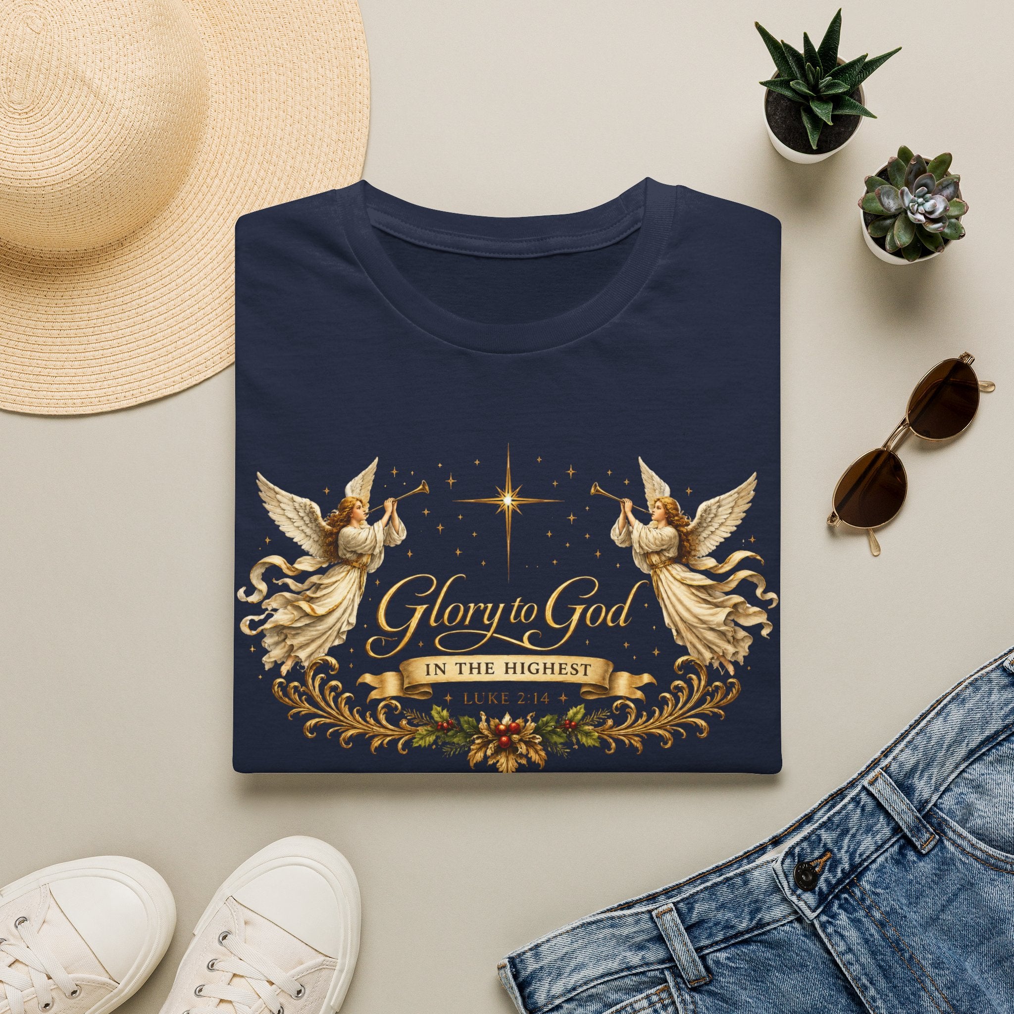 Glory to God Angel Christmas T-Shirt — "In the Highest" Nativity Holiday Tee