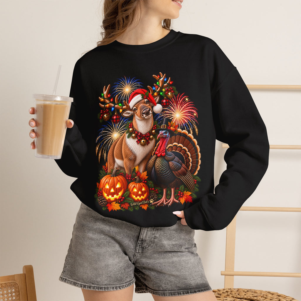 Four Holidays  One Shirt - Halloween Thanksgiving. Christmas and New year