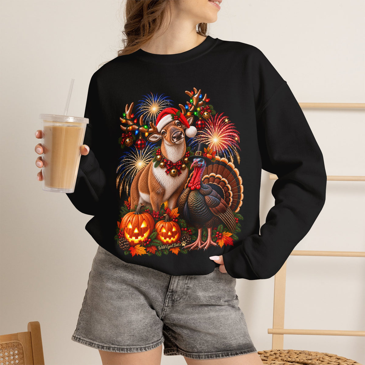 Four Holidays  One Shirt - Halloween Thanksgiving. Christmas and New year