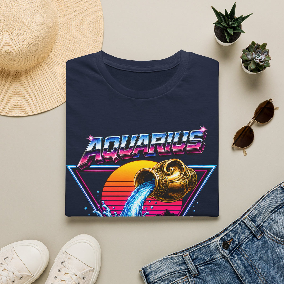 Aquarius Zodiac T‑Shirt — Retro Water Bearer Horoscope Tee