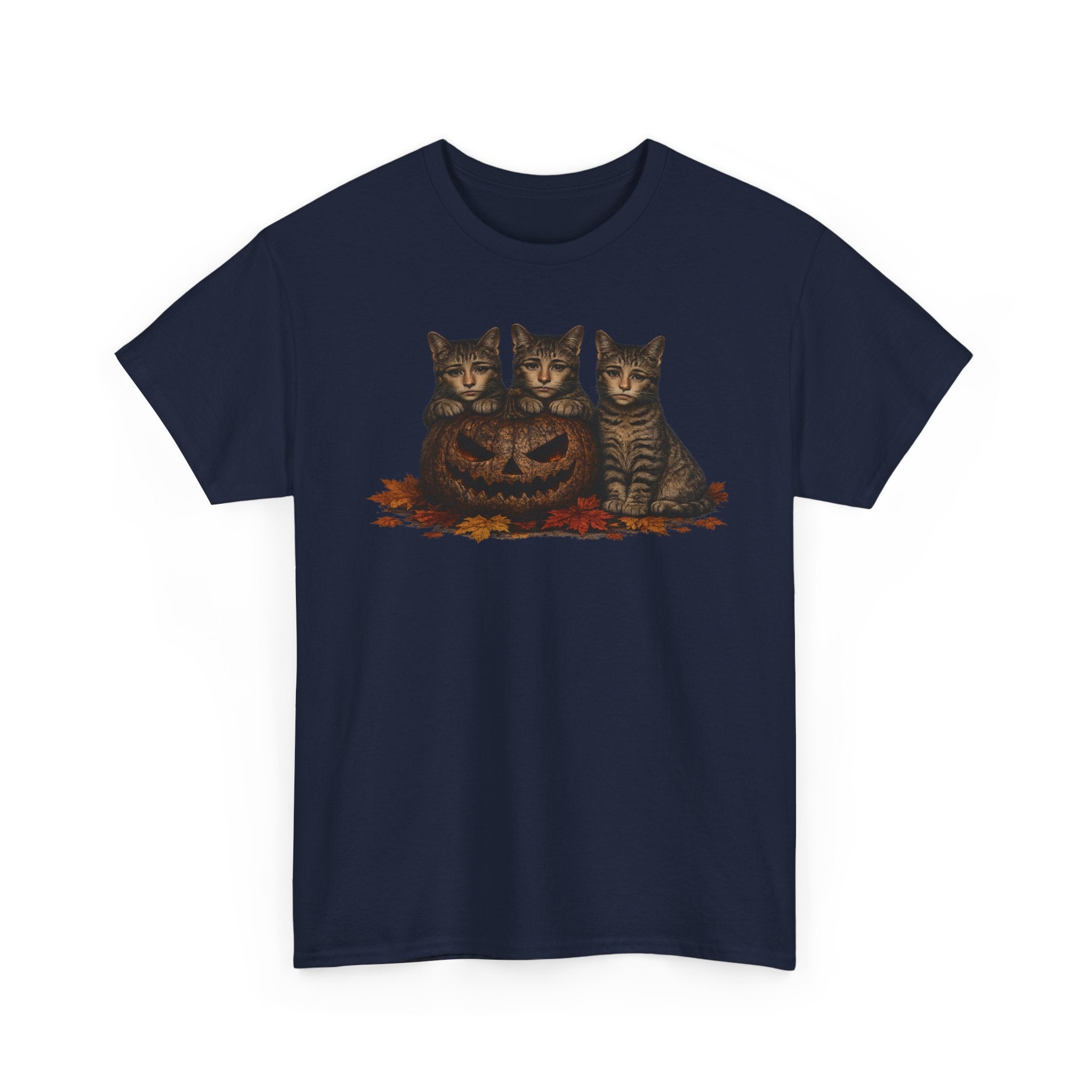 Halloween Cats T-Shirt — Trio of Kittens with Jack-O'-Lantern Fall Tee