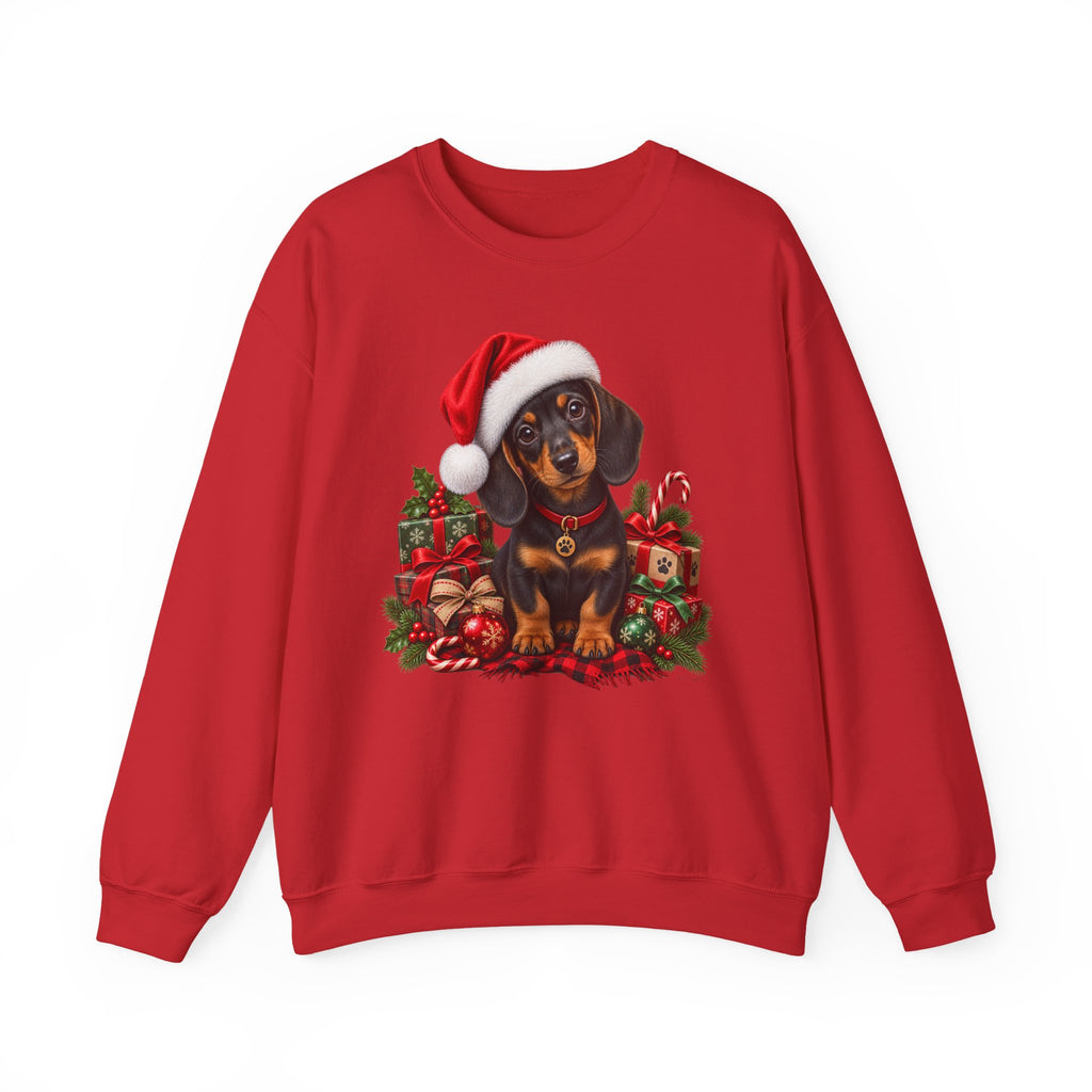 Christmas Dachshund Sweatshirt — Cute Puppy in Santa Hat Holiday Crewneck