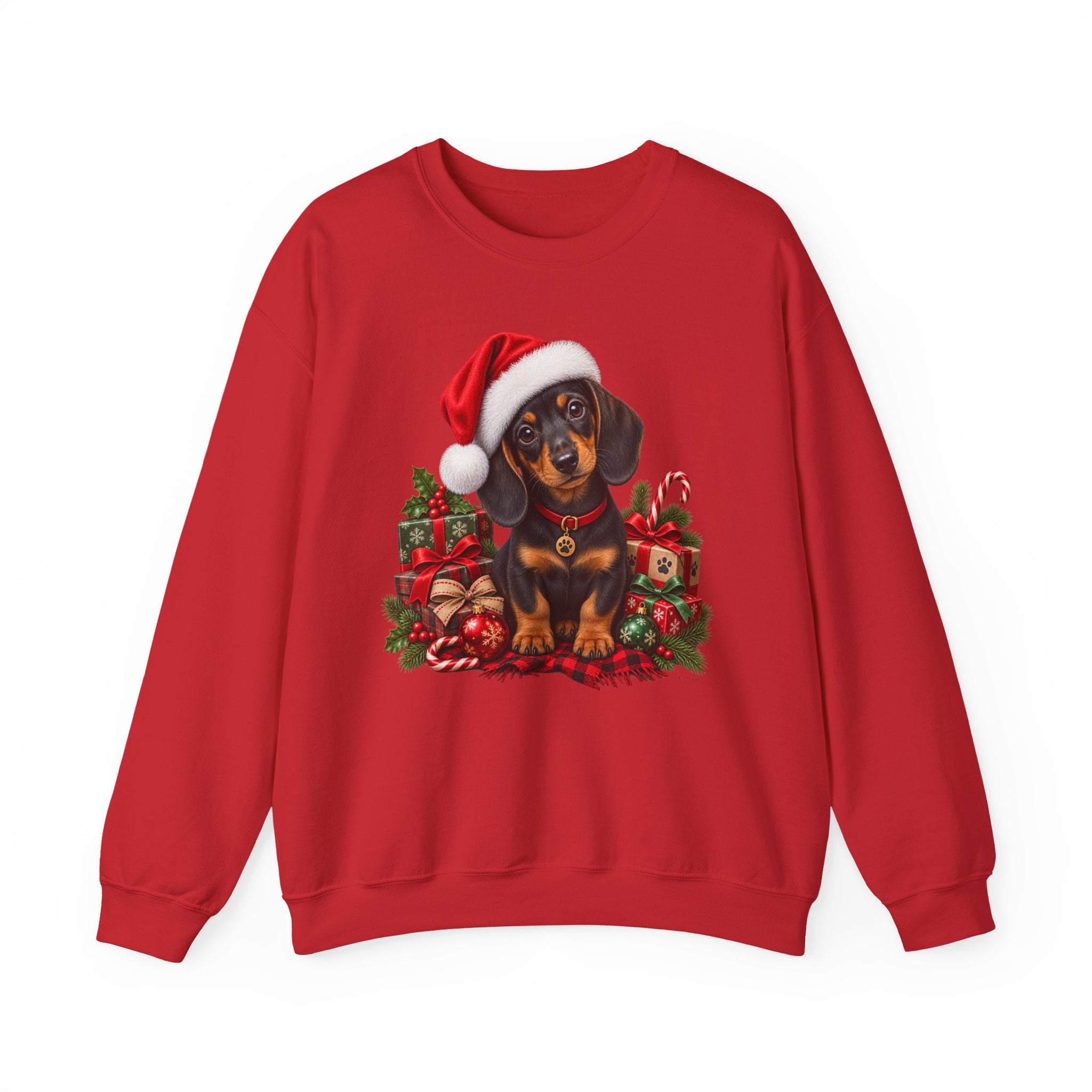 Christmas Dachshund Sweatshirt — Cute Puppy in Santa Hat Holiday Crewneck