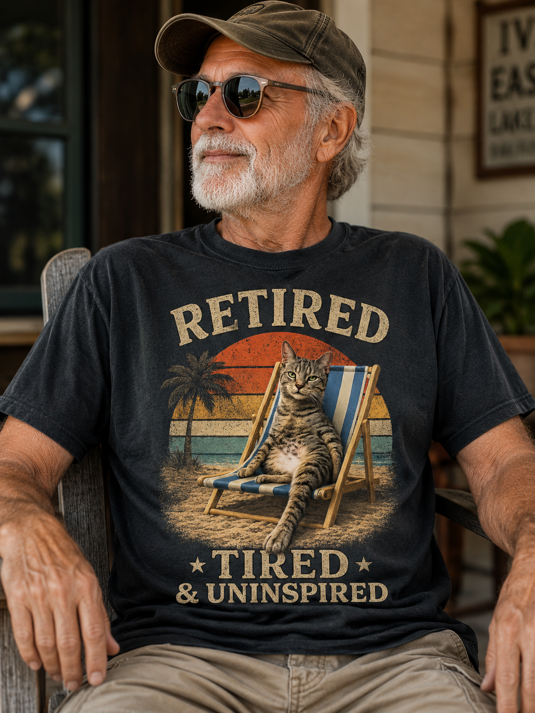 Retired, Tired & Uninspired Cat Tee — Funny Retirement Shirt