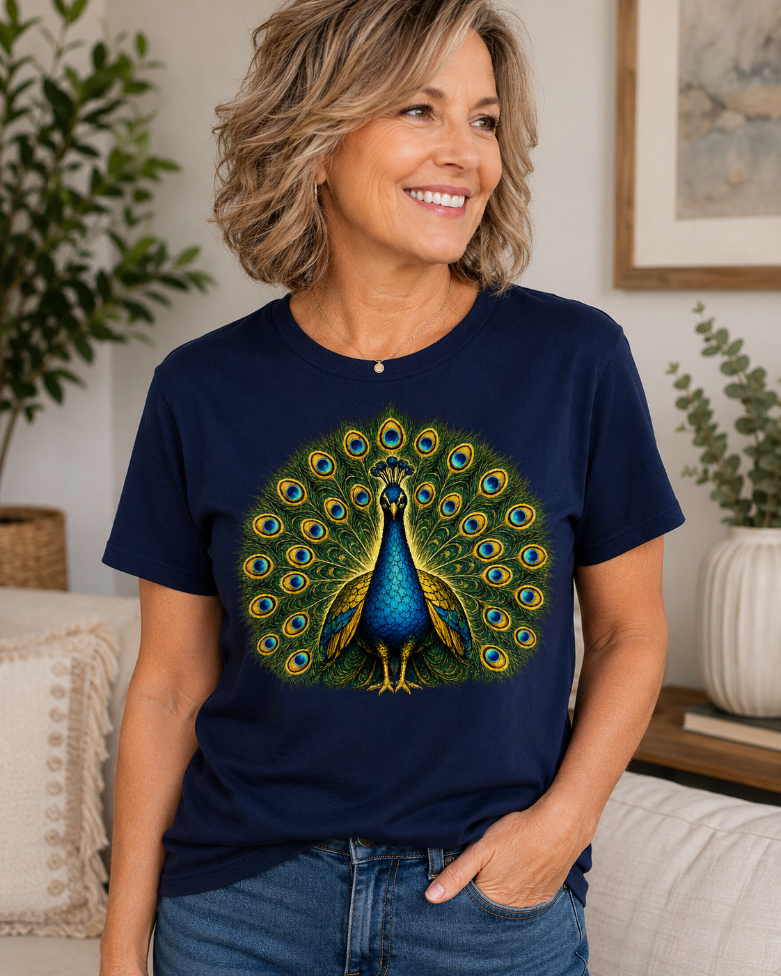 Peacock Graphic Tee — Vibrant Feather Illustration T-Shirt