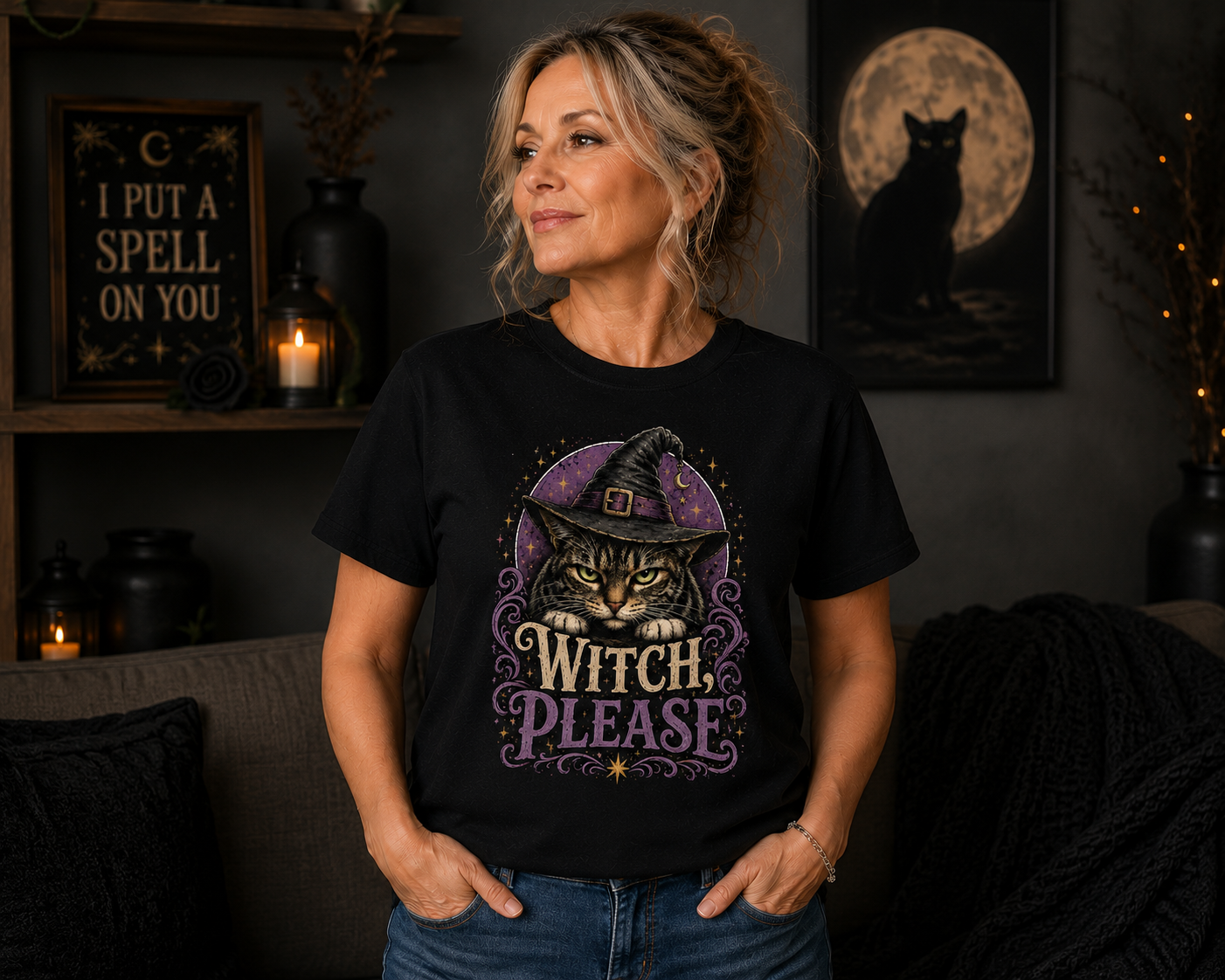 Witch Please Cat T-Shirt — Halloween Witch Cat Graphic Tee