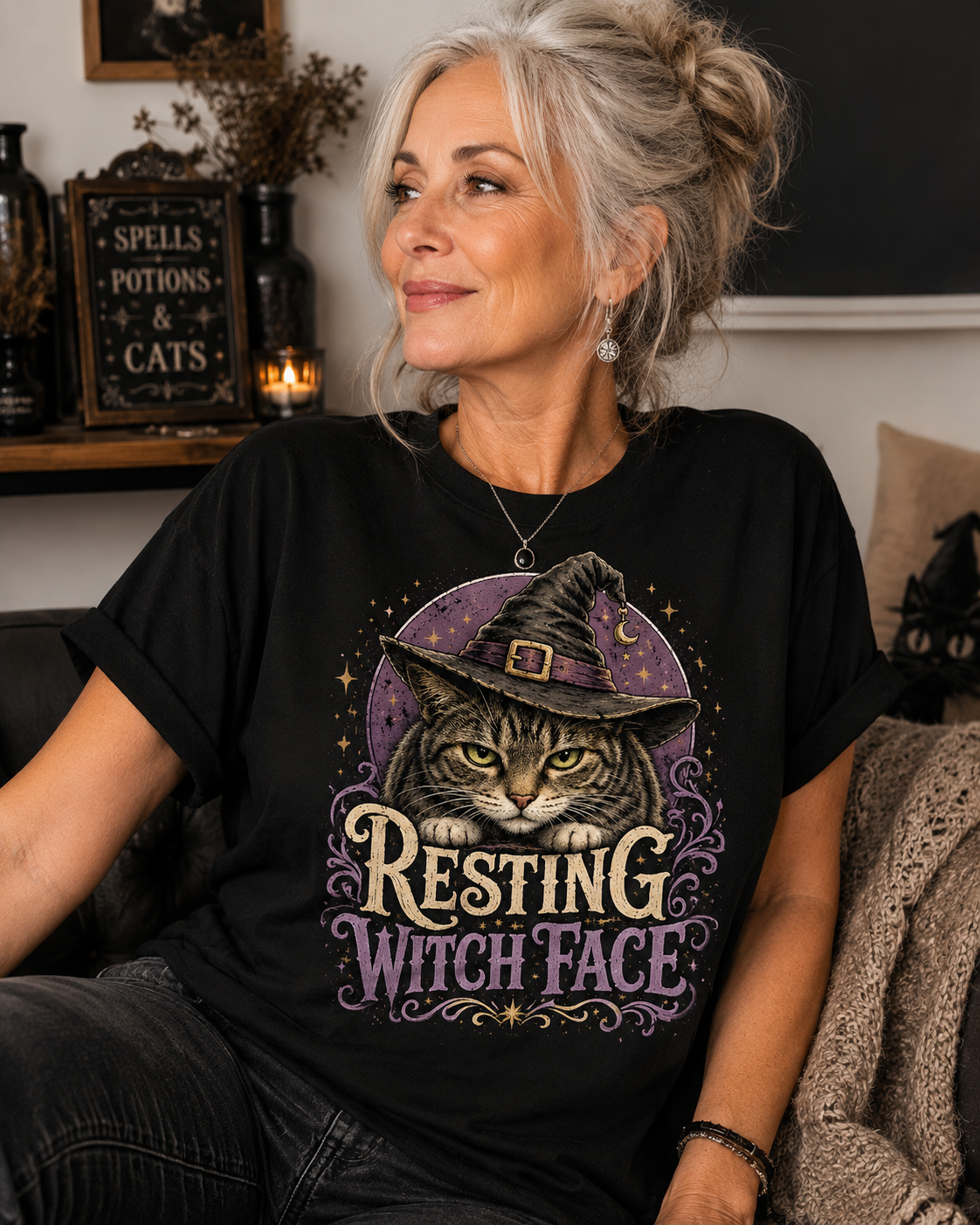 Witch Cat T‑Shirt — "Resting Witch Face" Graphic Tee