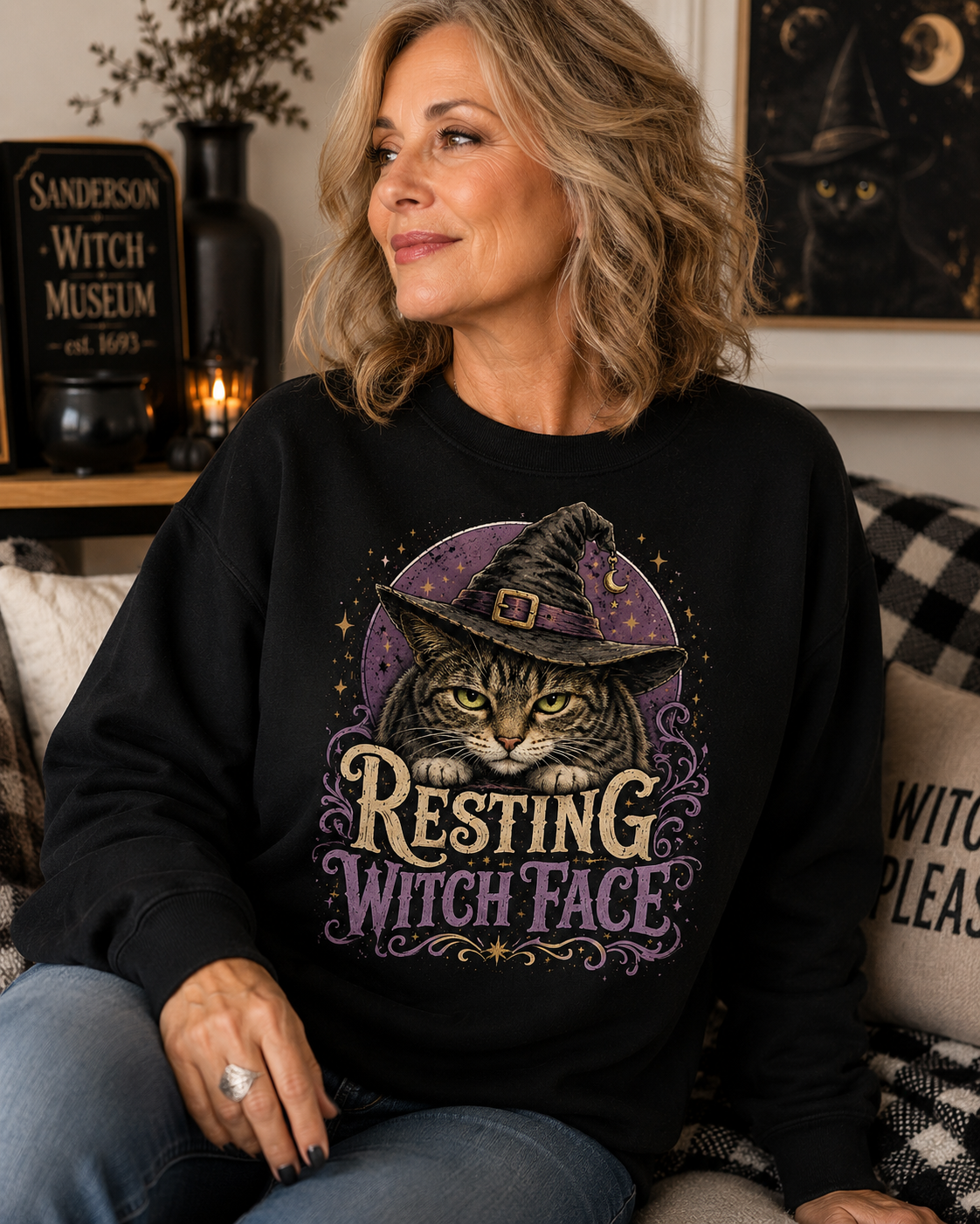 Witch Cat Sweatshirt — "Resting Witch Face" Halloween Crewneck