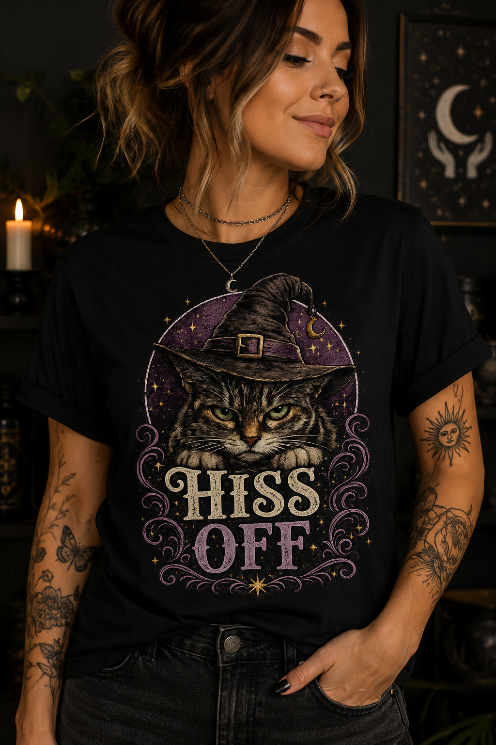 Hiss Off Witch Cat T-Shirt — Halloween Witchy Cat Tee