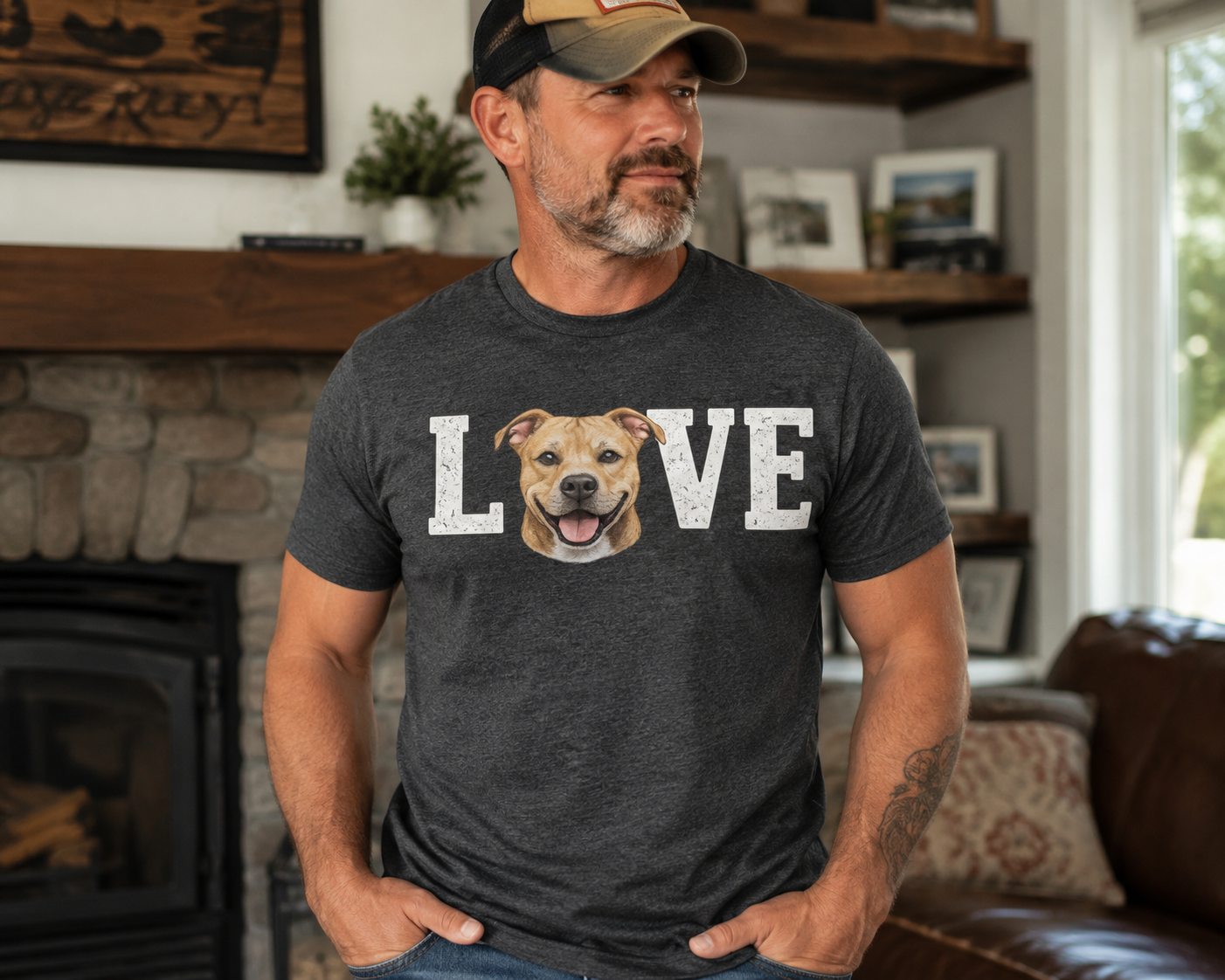 Pit Bull Love T-Shirt — 'LOVE' with Happy Puppy Face Tee