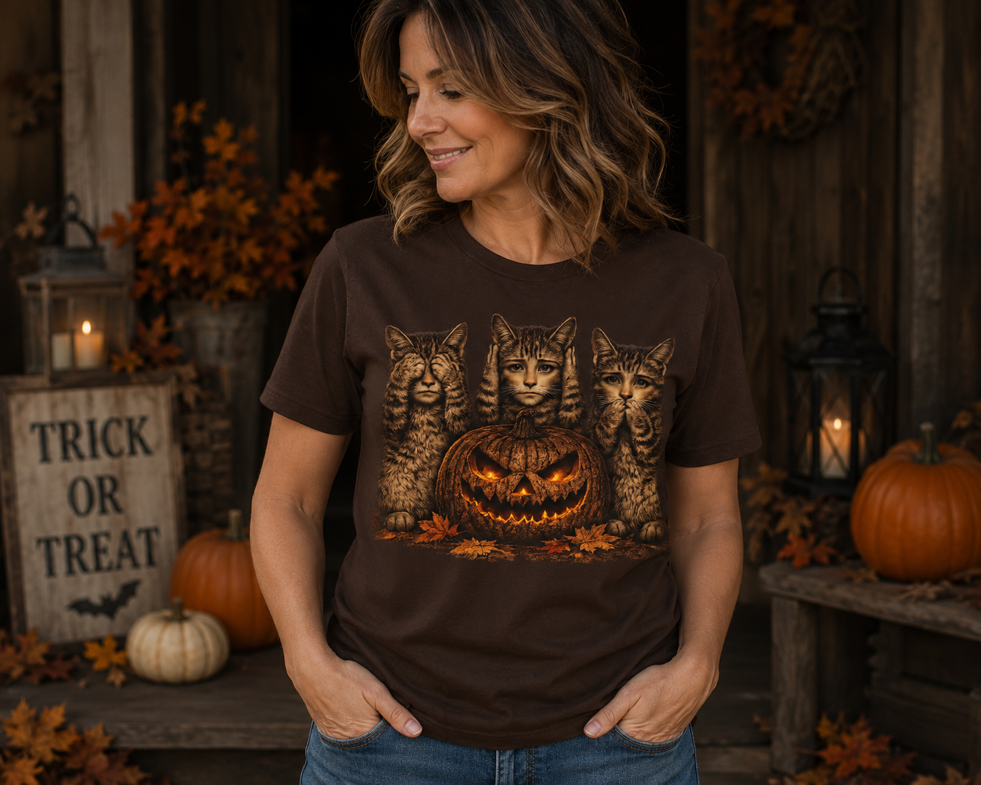 Anthropomorphic  Kittens & Jack-O'-Lantern Tee