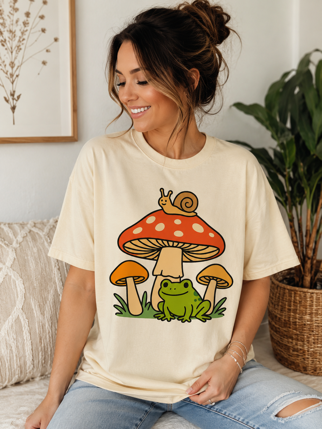 Mushroom Garden T-Shirt — Cute Snail & Frog Graphic Tee