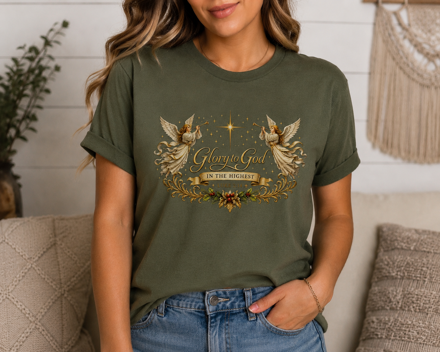 Glory to God Angel Christmas T-Shirt — "In the Highest" Nativity Holiday Tee