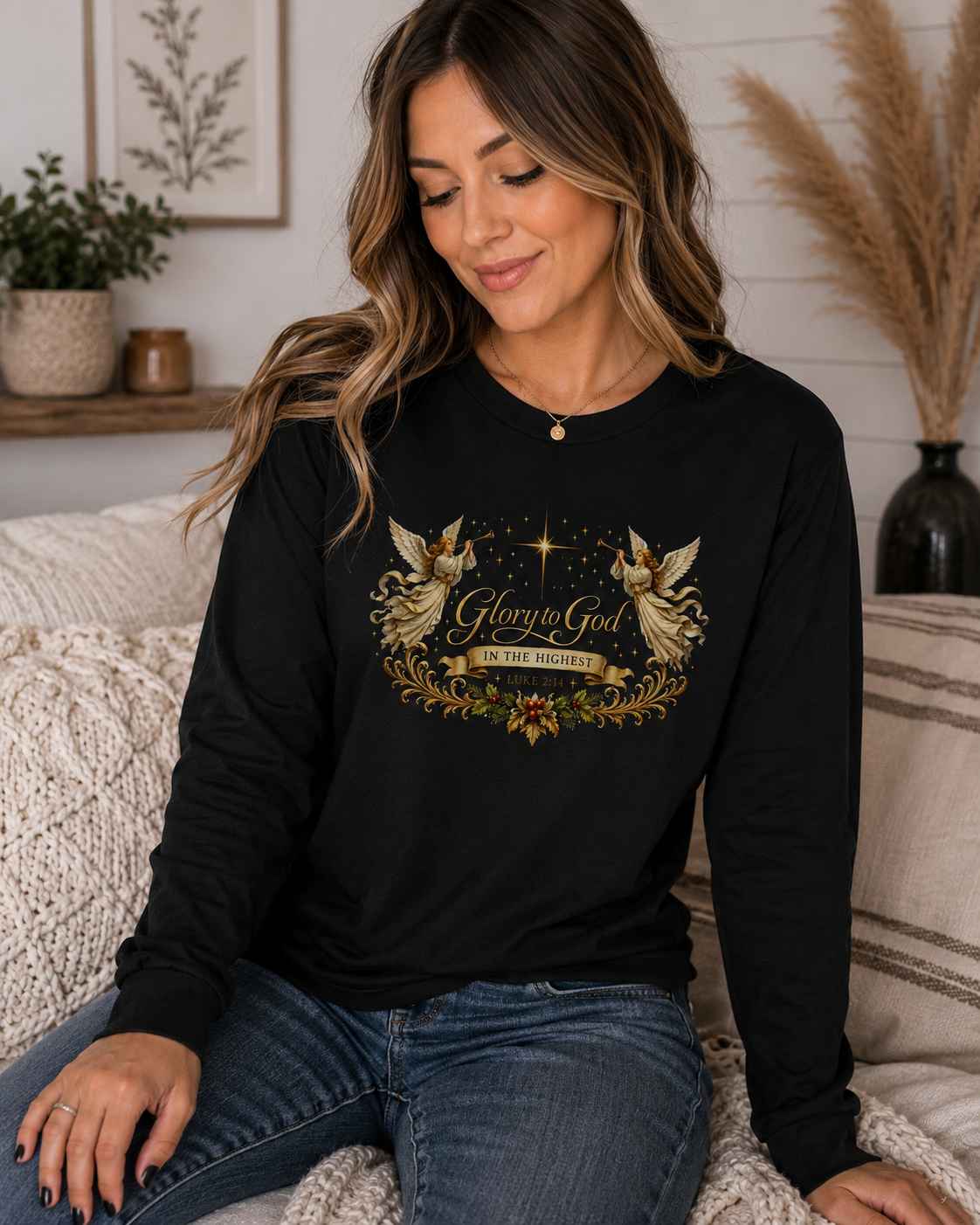 "Glory to God" Angel Christmas long sleeve Holiday Shirt