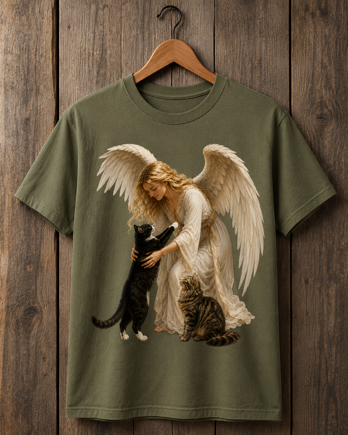 Angel with Cat T-Shirt — Guardian Angel Pet Lover Tee