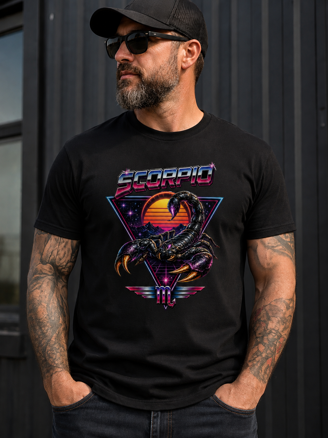 Scorpio Retro Sunset T-Shirt — Vintage 80s Scorpion Zodiac Tee