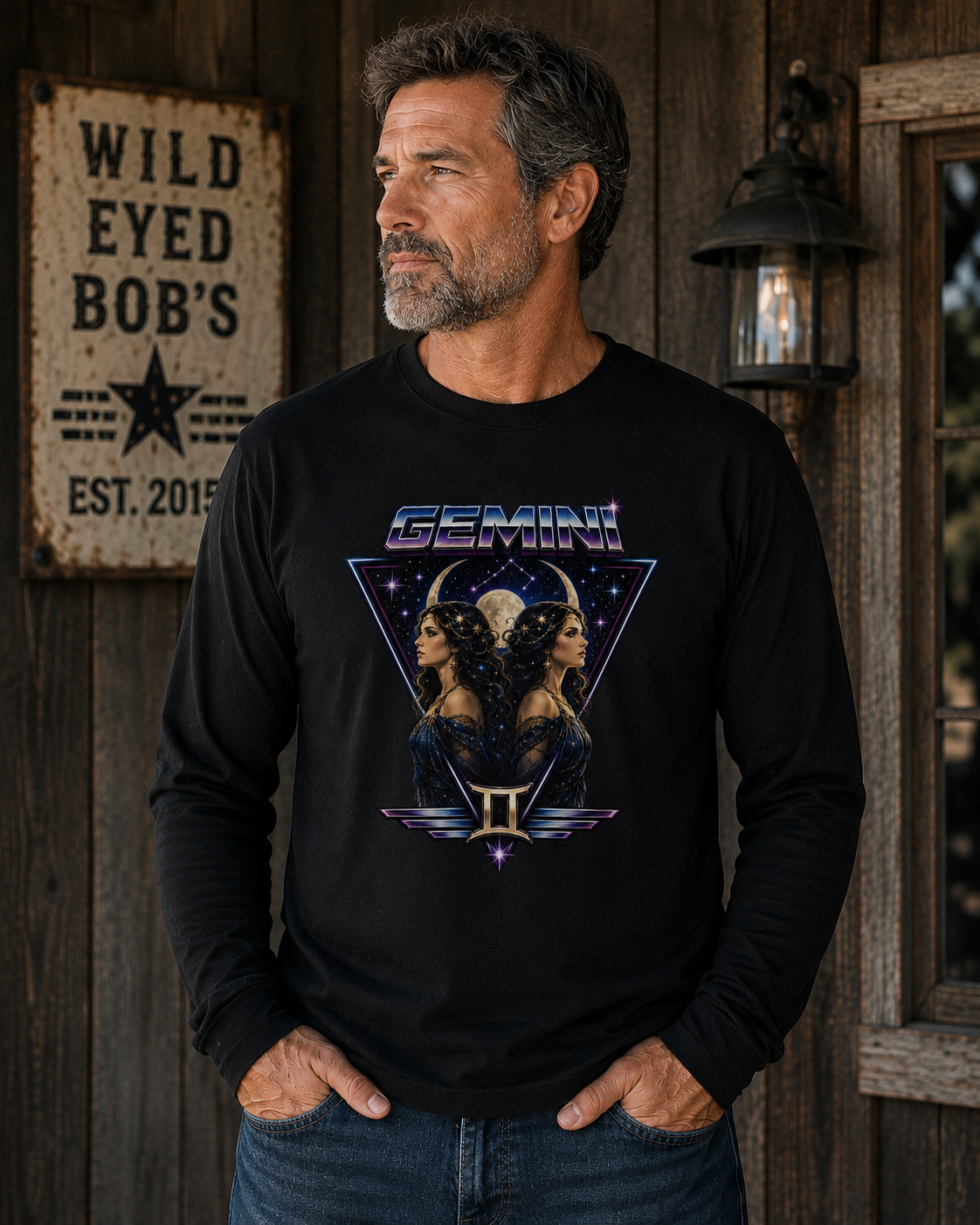 Gemini Zodiac Long Sleeve Tee — Retro Twin Goddesses Astrology Shirt