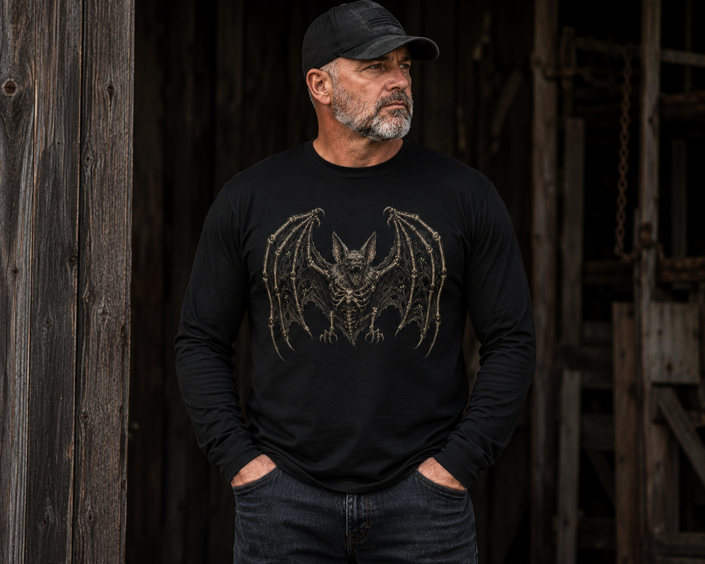 Bat Illustration Long Sleeve Tee — Gothic Bat Graphic Shirt