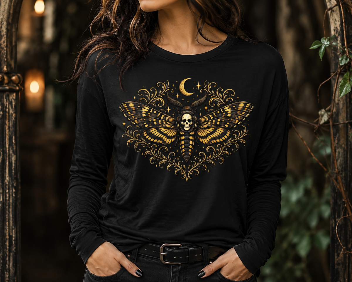 Moon Death Moth Skull Long Sleeve Tee