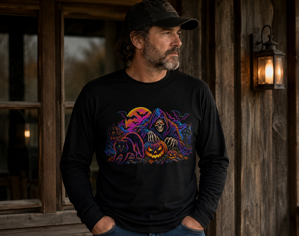 Halloween Grim Reaper Pumpkin retro Long Sleeve Tee