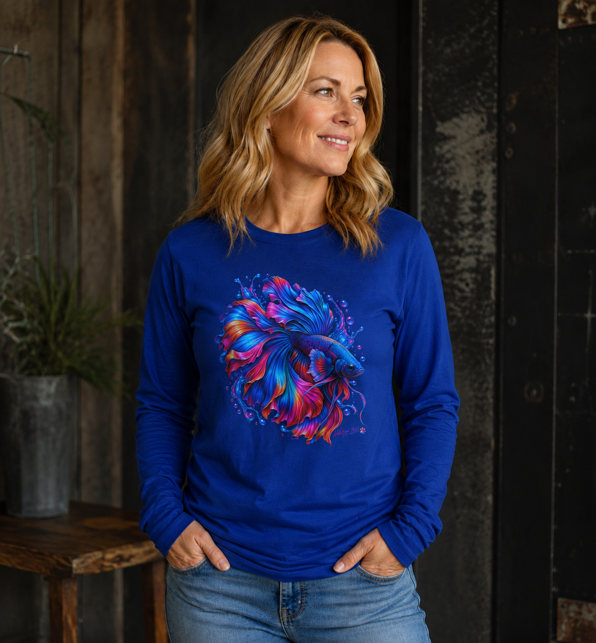 Colorful Betta Fish Long Sleeve Tee — Vibrant Aquatic Graphic Shirt