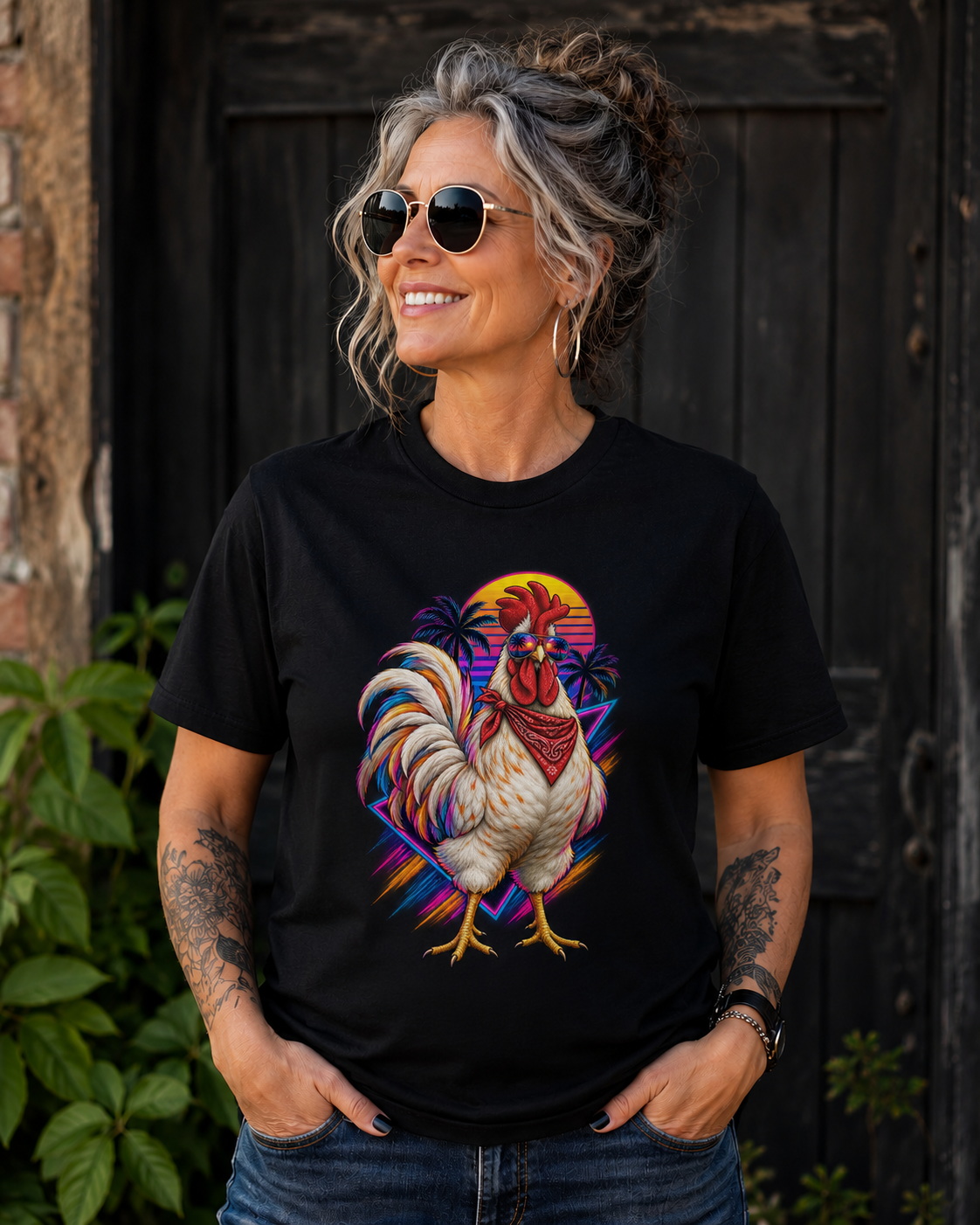 Rooster Sunset T-Shirt — Tropical Rooster Graphic Tee