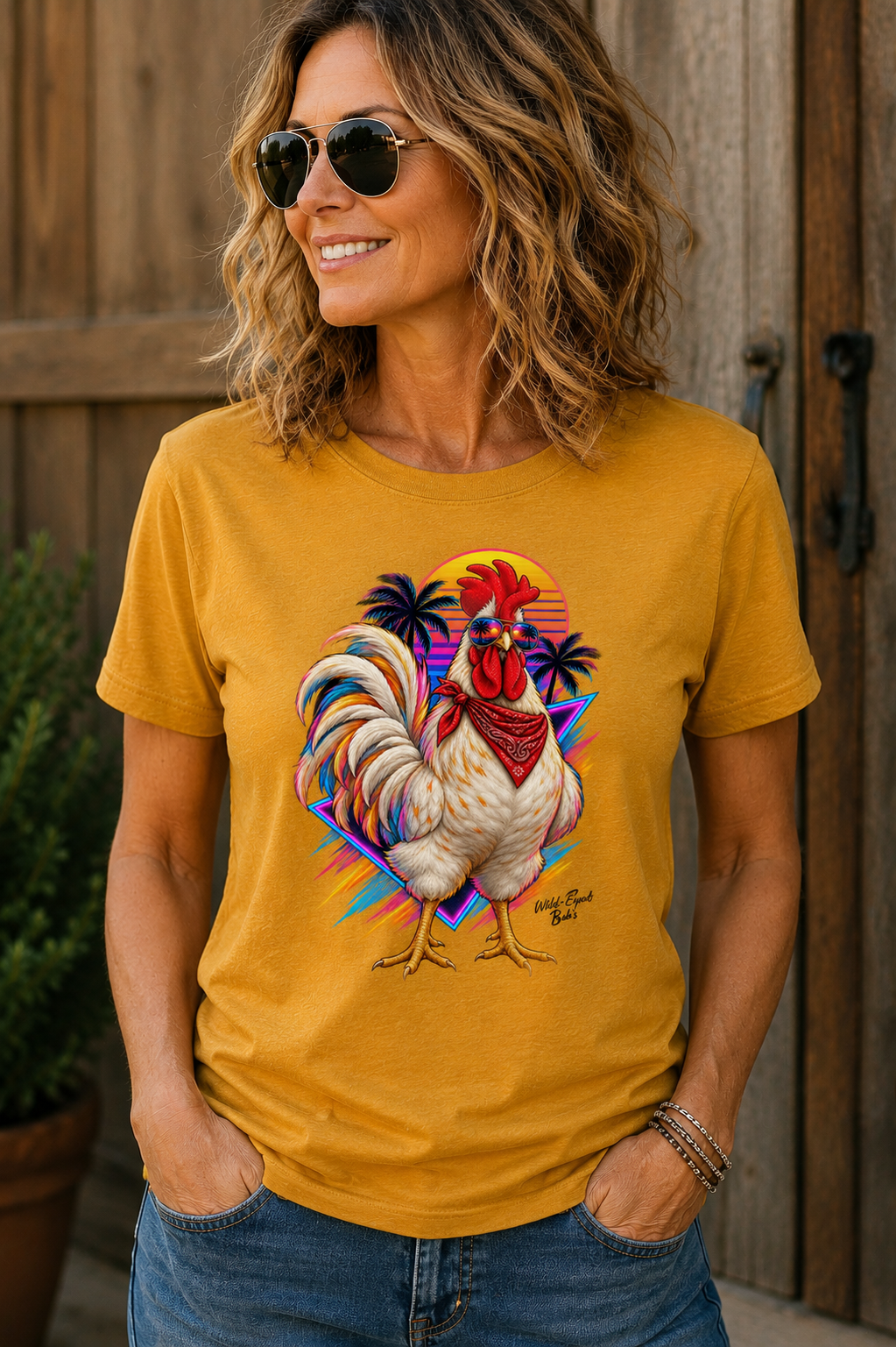 Rooster Sunset T-Shirt — Tropical Vintage Rooster Graphic Tee