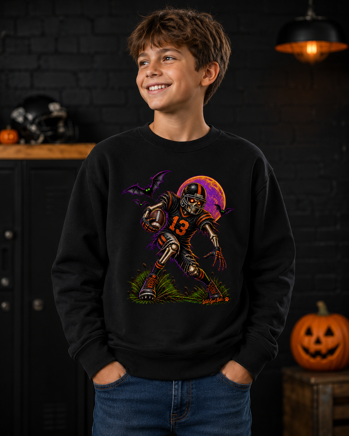 Kids Football Zombie Tee — Spooky Player #13 Halloween Shirt