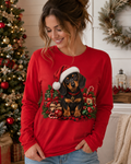 Dachshund Christmas Long Sleeve Tee - Santa Hat Puppy Holiday Shirt