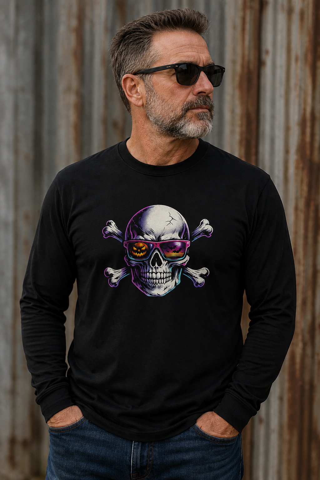 Skull & Crossbones Retro Sunglasses Long Sleeve Tee